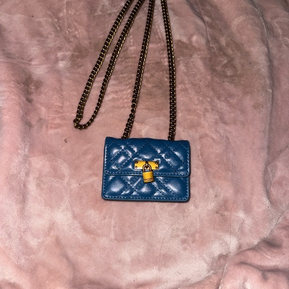 Kurt Geiger Handbags - Kurt Geiger Blue Quilted Micro Bag with Gold Chain